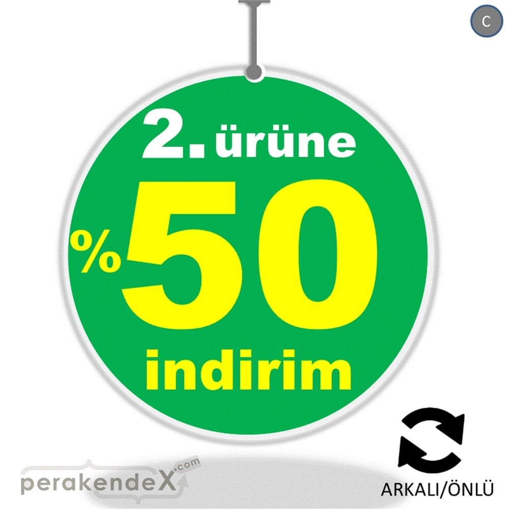 2. ürüne yüzde 50 indirim DÖNKARTI -oval,çift yön baskı