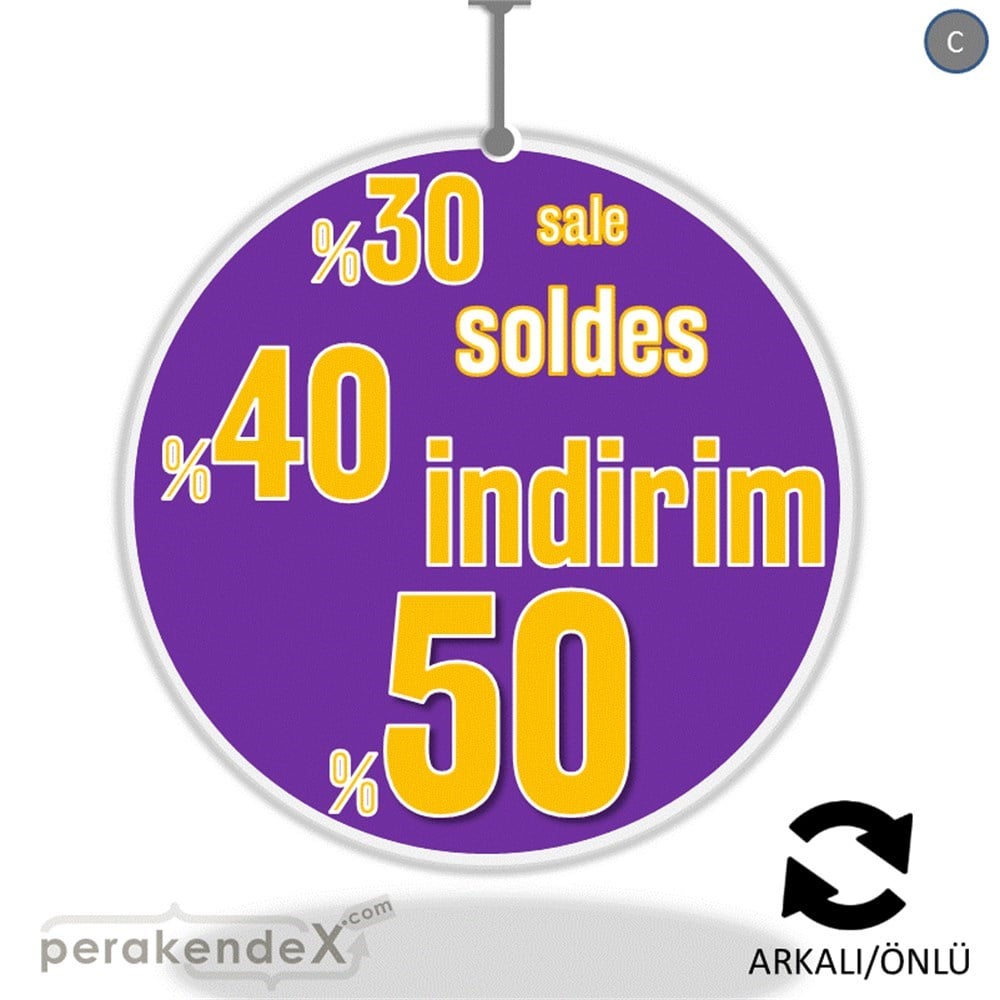 yüzde(50-40-30) indirim sale DÖNKARTI -oval,çift yön baskı