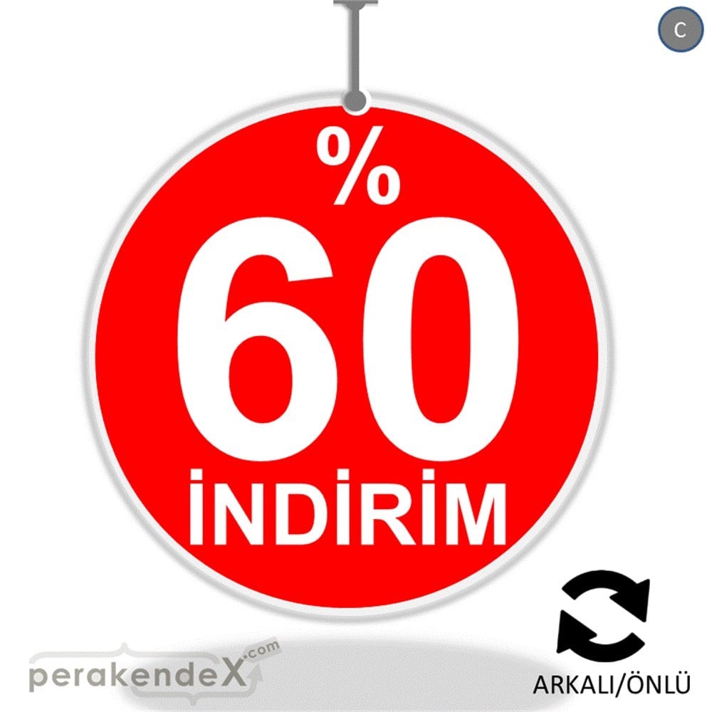 yüzde 60 indirim DÖNKARTI -oval,çift yön baskı