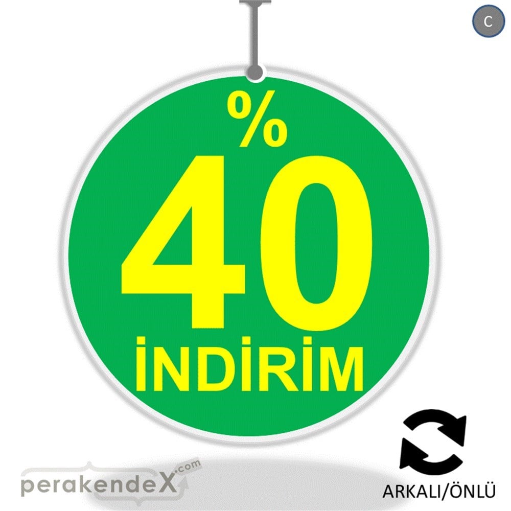 yüzde 40 indirim DÖNKARTI -oval,çift yön baskı