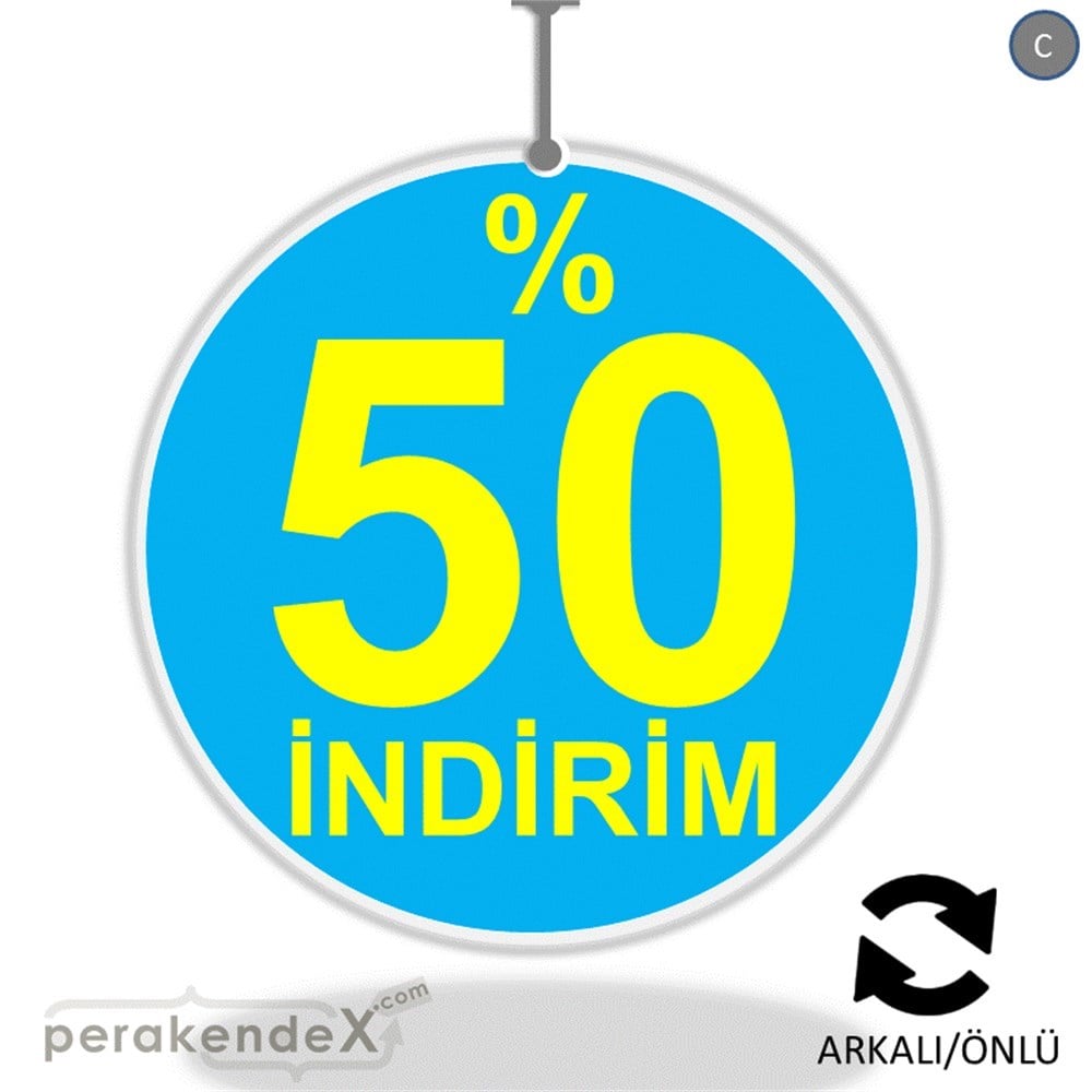 yüzde 50 indirim DÖNKARTI -oval,çift yön baskı