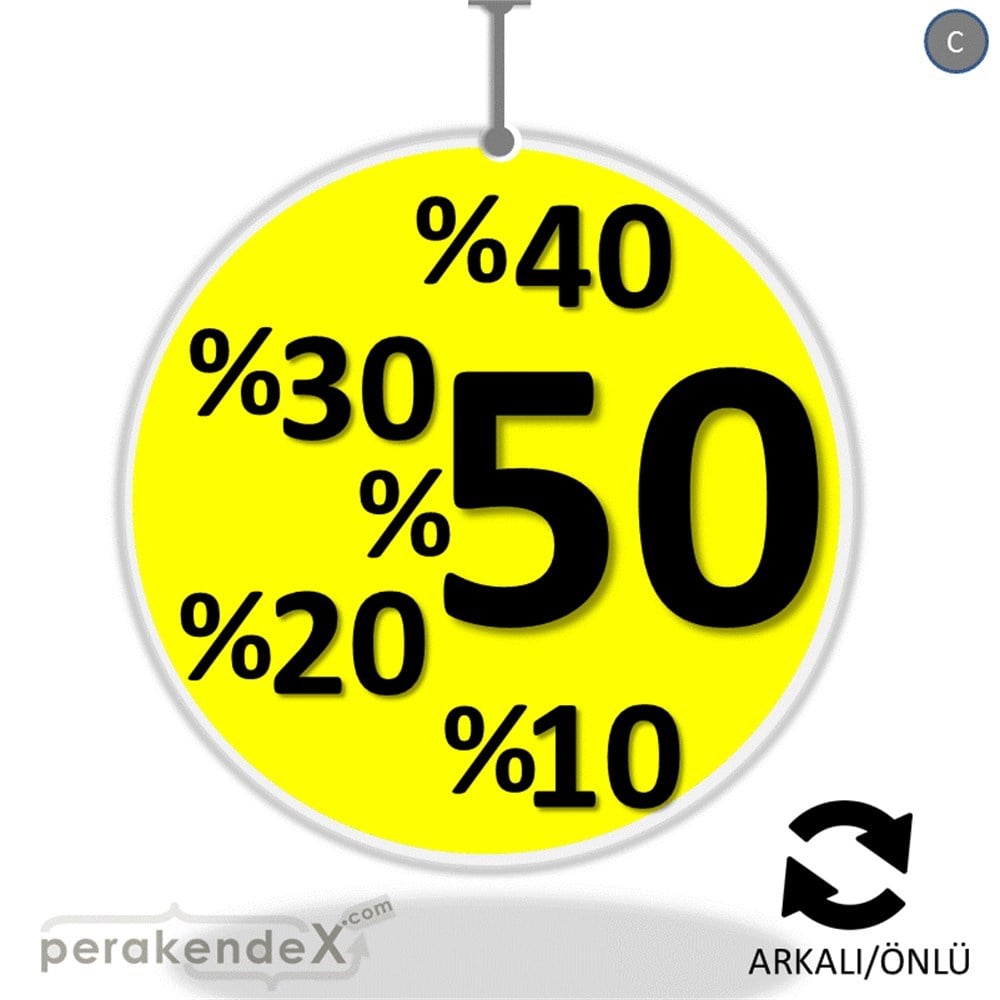 yüzde(50-40-30-20-10) indirim DÖNKARTI -oval,çift yön baskı