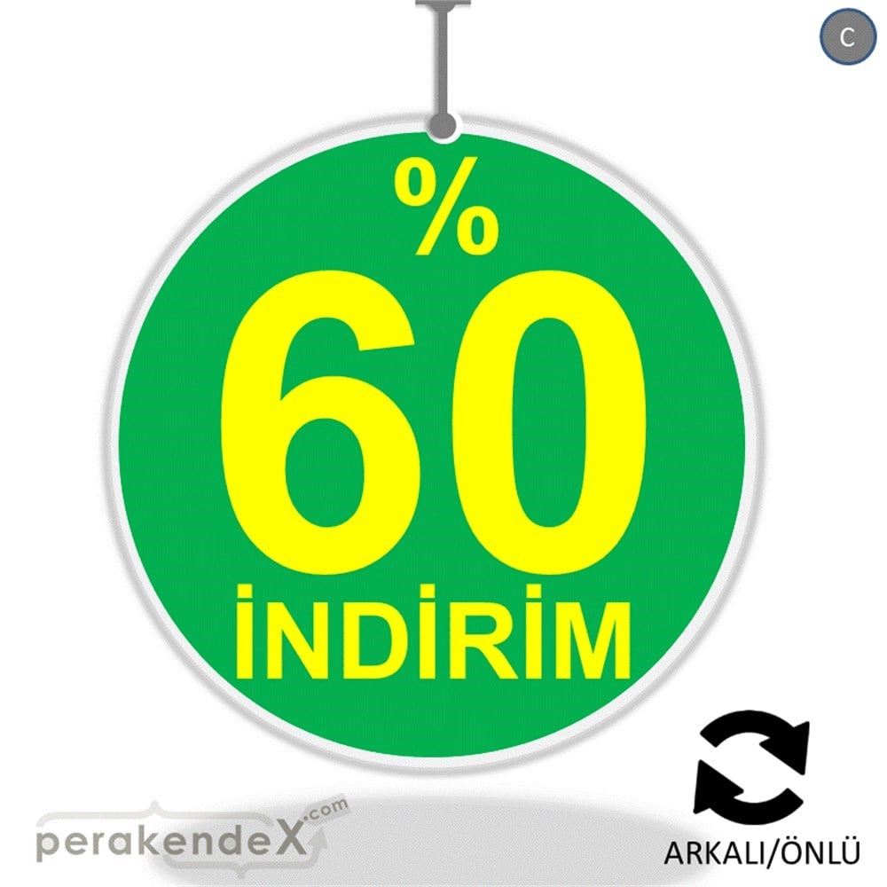 yüzde 60 indirim DÖNKARTI -oval,çift yön baskı