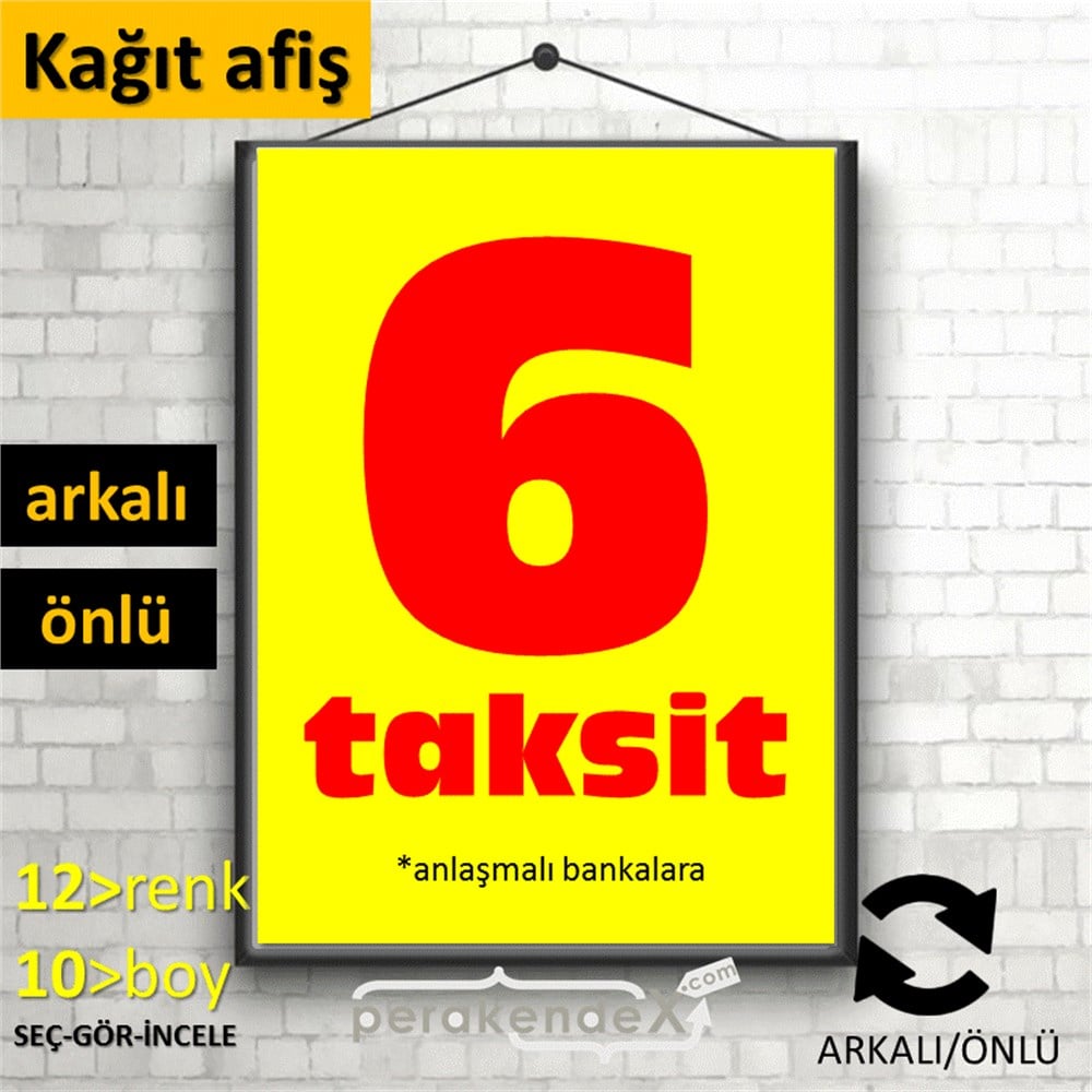 anlaşmalı bankalara 6 taksit POSTERİ -dikdörtgen,çift yön baskı