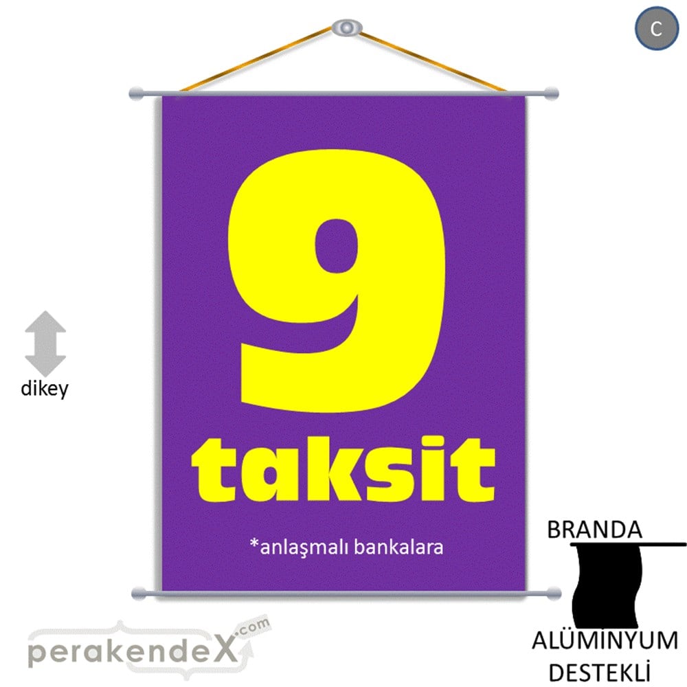 anlaşmalı bankalara 9 taksit BRANDA AFİŞİ -dikdörtgen,tek yön baskı