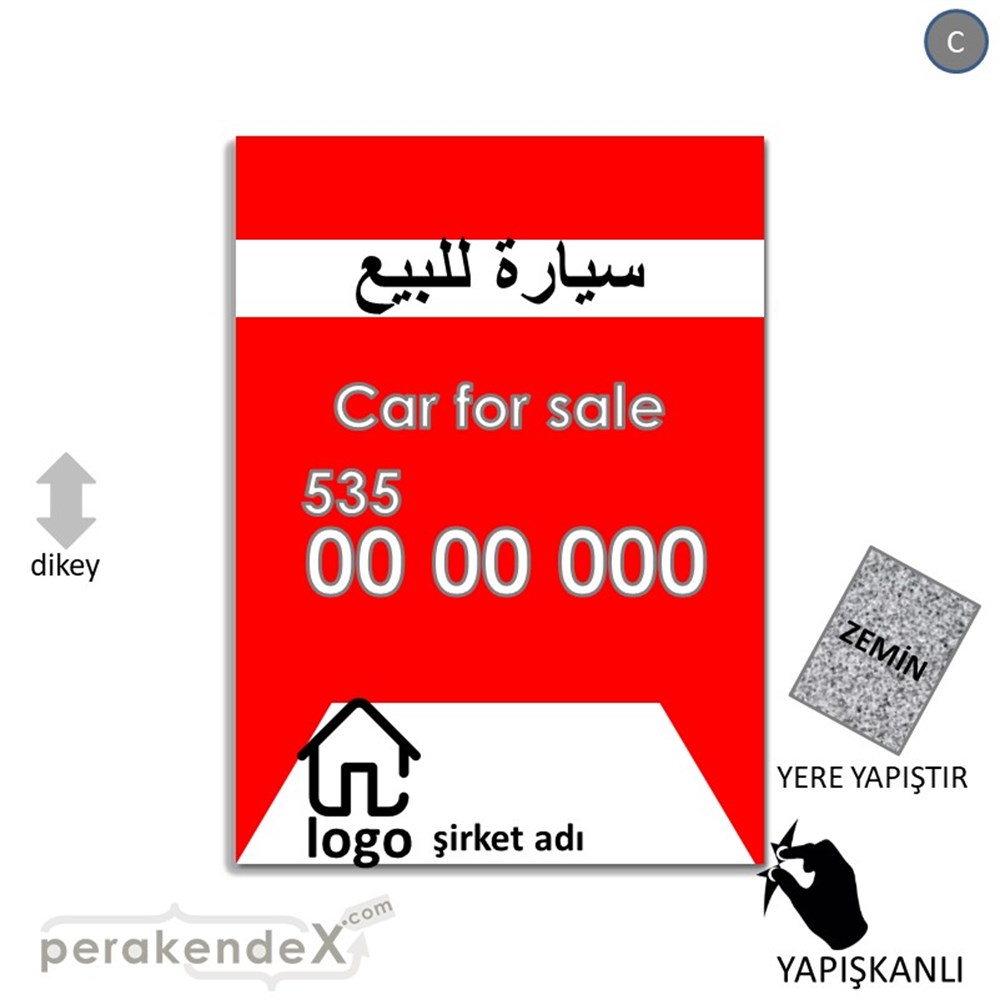 Arapça Satılık Araba Yazısı 004 YER - ZEMİN FOLYO,  VİNİL -dikdörtgen,tek yön baskıyer - zemin folyo,  vinil