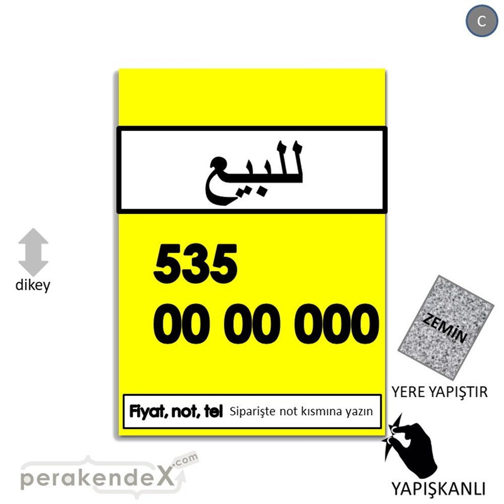 Arapça Satılık Yazısı 005 YER - ZEMİN FOLYO,  VİNİL -dikdörtgen,tek yön baskıyer - zemin folyo,  vinil