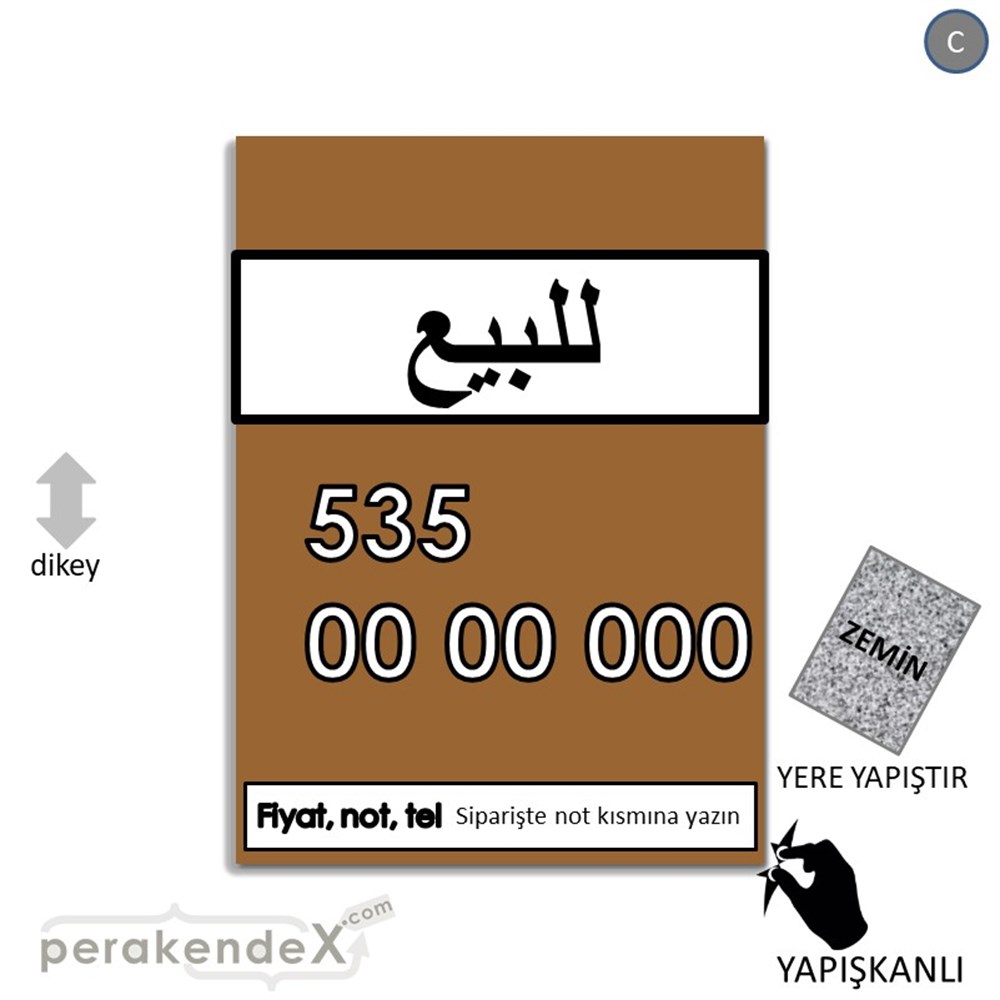 Arapça Satılık Yazısı 005 YER - ZEMİN FOLYO,  VİNİL -dikdörtgen,tek yön baskıyer - zemin folyo,  vinil