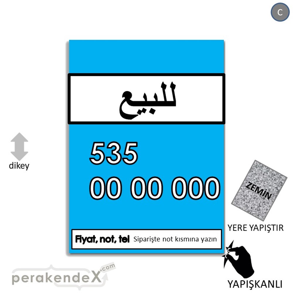 Arapça Satılık Yazısı 005 YER - ZEMİN FOLYO,  VİNİL -dikdörtgen,tek yön baskıyer - zemin folyo,  vinil
