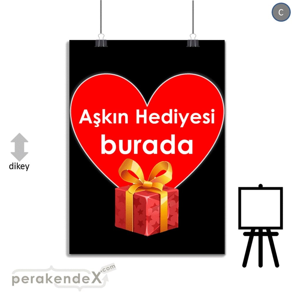 Aşkın Hediyesi burada SERT PLASTİK POSTER,  AFİŞ -dikdörtgen,tek yön baskı