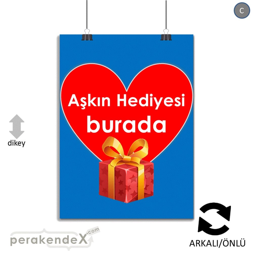 Aşkın Hediyesi burada SERT PLASTİK POSTER,  AFİŞ -dikdörtgen,çift yön baskı