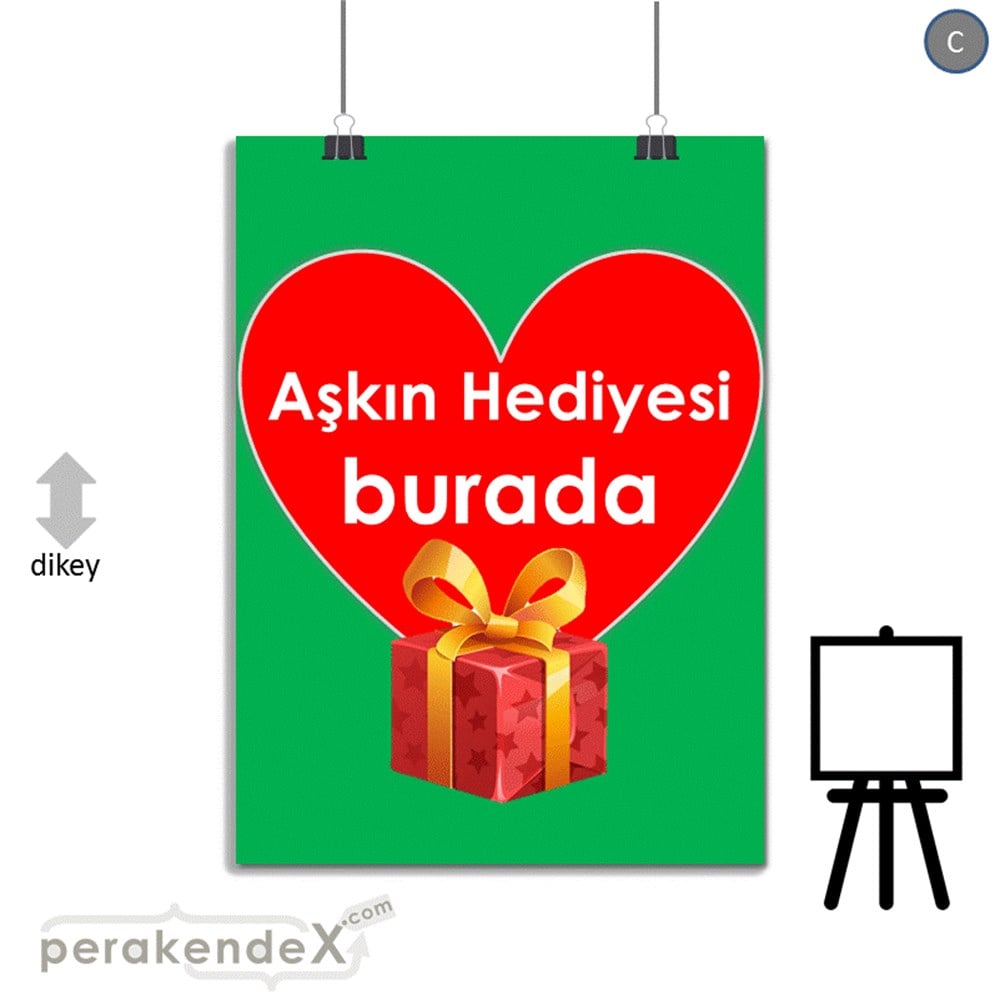 Aşkın Hediyesi burada SERT PLASTİK POSTER,  AFİŞ -dikdörtgen,tek yön baskı