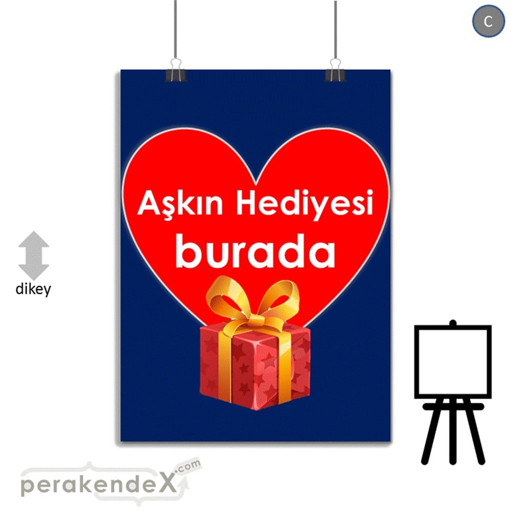 Aşkın Hediyesi burada SERT PLASTİK POSTER,  AFİŞ -dikdörtgen,tek yön baskı