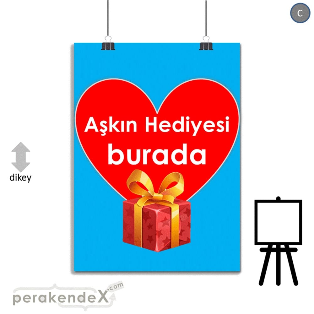 Aşkın Hediyesi burada SERT PLASTİK POSTER,  AFİŞ -dikdörtgen,tek yön baskı