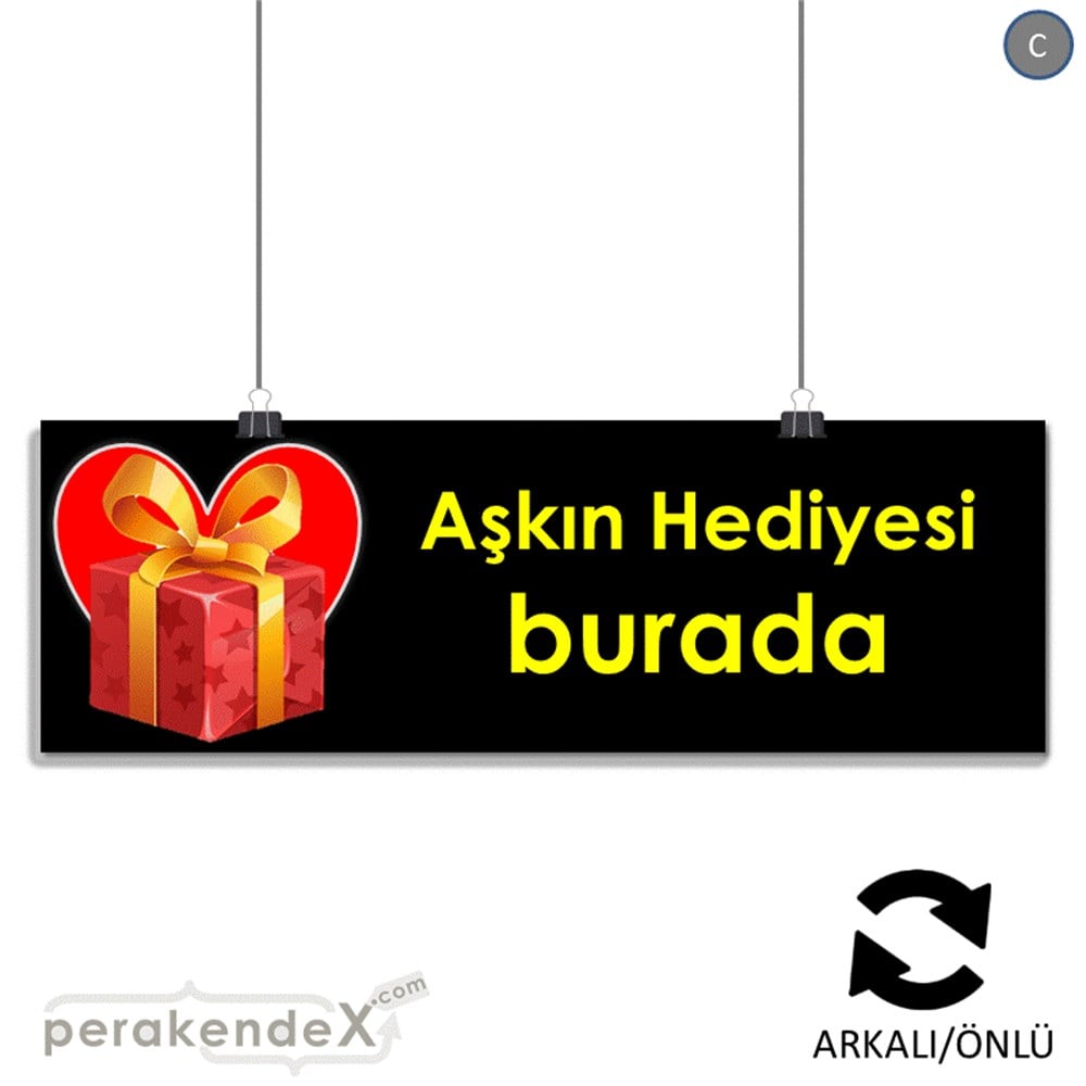 Aşkın Hediyesi burada SERT PLASTİK POSTER,  AFİŞ (BANNER) -dikdörtgen,çift yön baskı