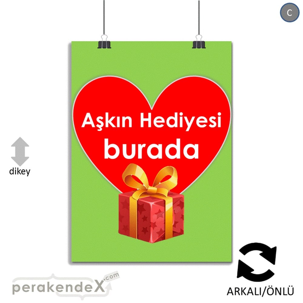 Aşkın Hediyesi burada SERT PLASTİK POSTER,  AFİŞ -dikdörtgen,çift yön baskı