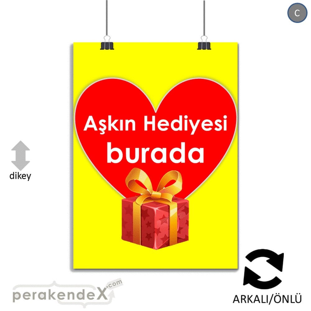 Aşkın Hediyesi burada SERT PLASTİK POSTER,  AFİŞ -dikdörtgen,çift yön baskı
