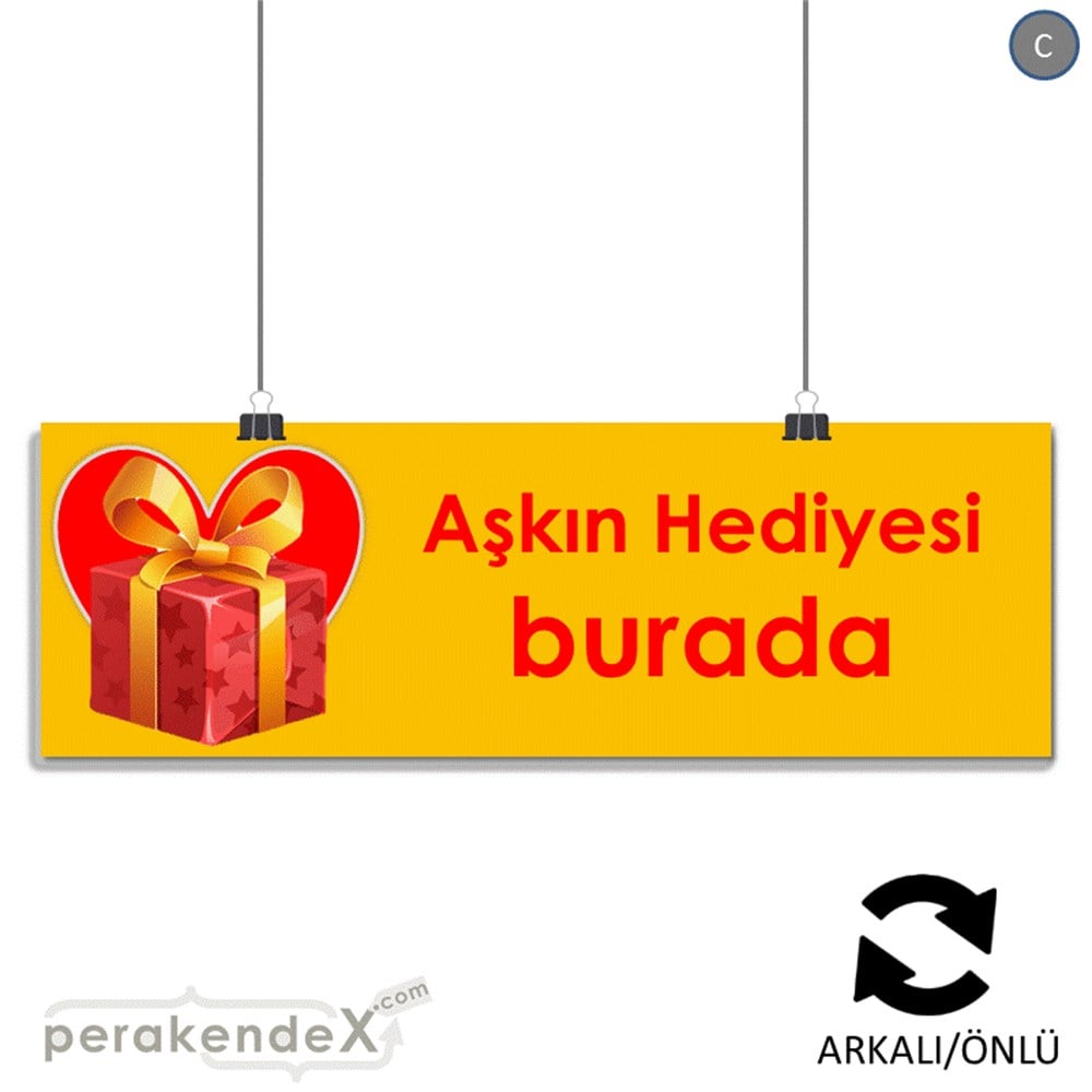 Aşkın Hediyesi burada SERT PLASTİK POSTER,  AFİŞ (BANNER) -dikdörtgen,çift yön baskı
