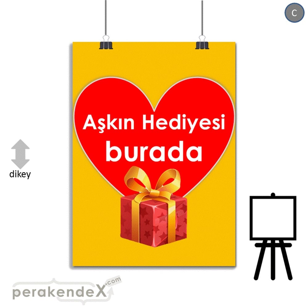 Aşkın Hediyesi burada SERT PLASTİK POSTER,  AFİŞ -dikdörtgen,tek yön baskı