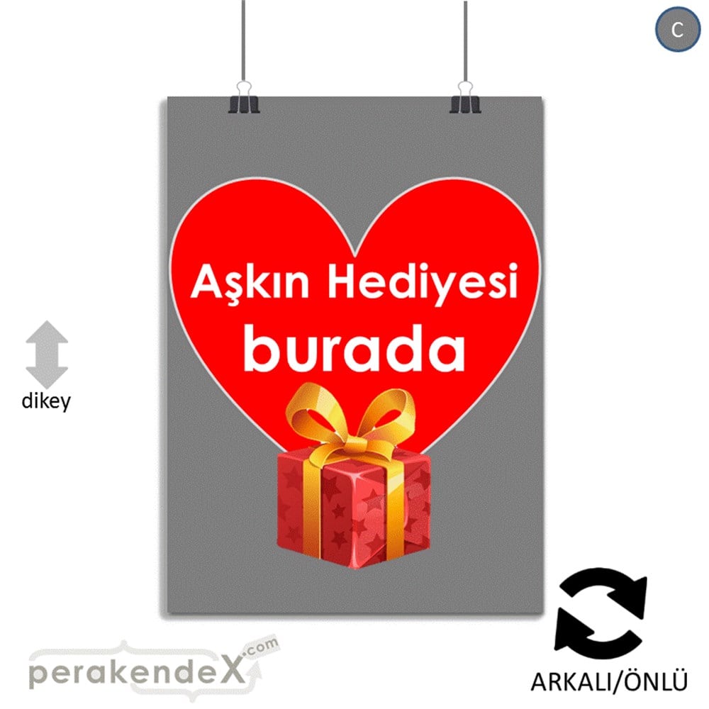 Aşkın Hediyesi burada SERT PLASTİK POSTER,  AFİŞ -dikdörtgen,çift yön baskı