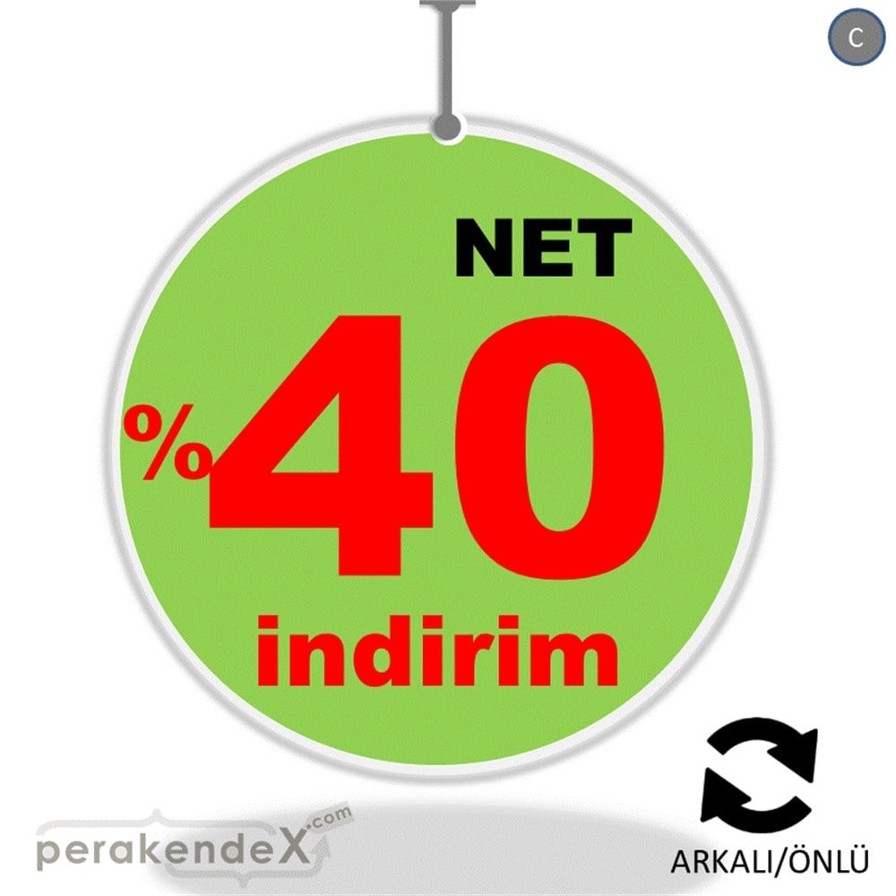 net yüzde 40 indirim DÖNKARTI -oval,çift yön baskı