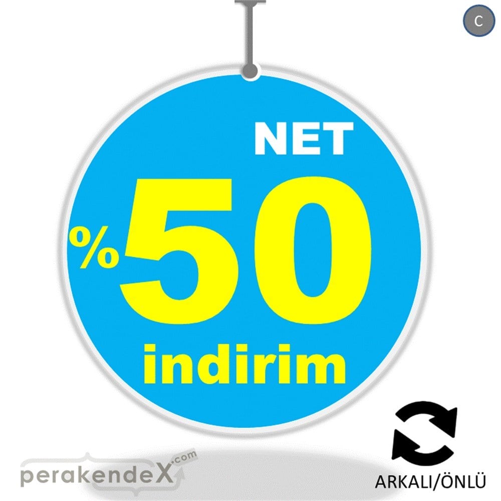 net yüzde 50 indirim DÖNKARTI -oval,çift yön baskı