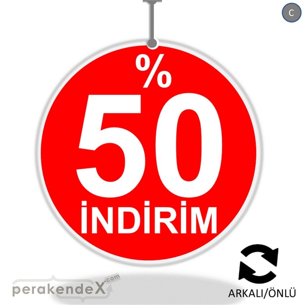yüzde 50 indirim DÖNKARTI -oval,çift yön baskı