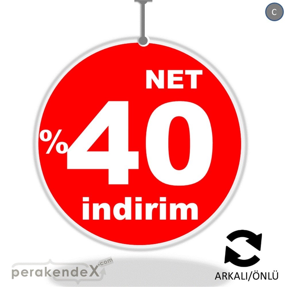 net yüzde 40 indirim DÖNKARTI -oval,çift yön baskı