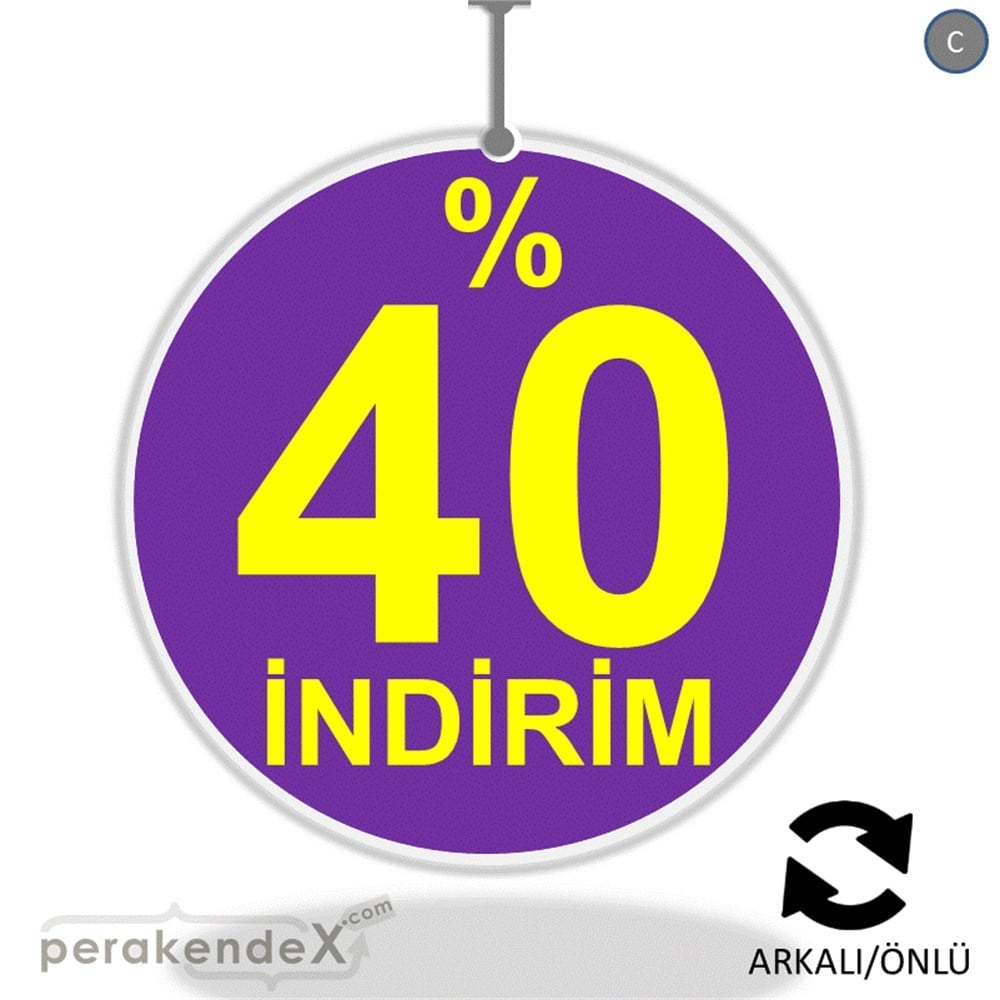 yüzde 40 indirim DÖNKARTI -oval,çift yön baskı