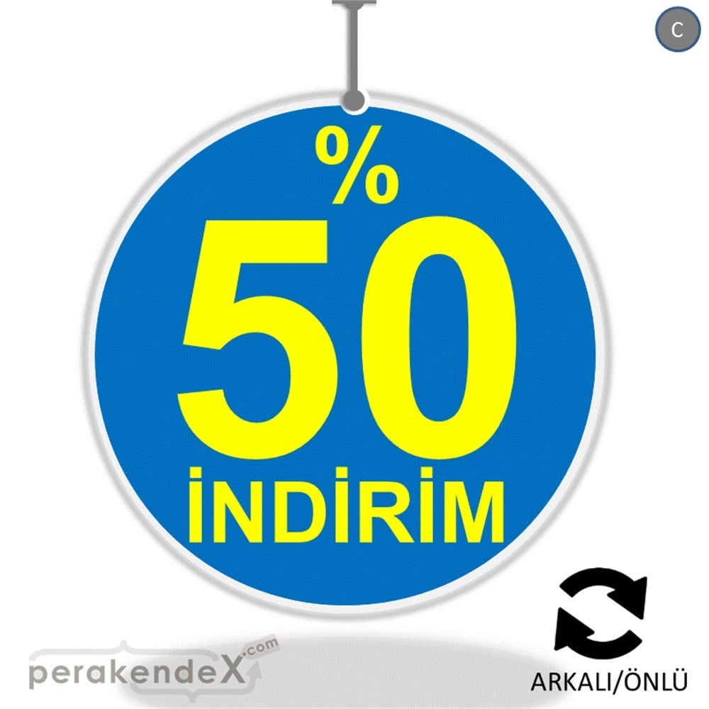 yüzde 50 indirim DÖNKARTI -oval,çift yön baskı