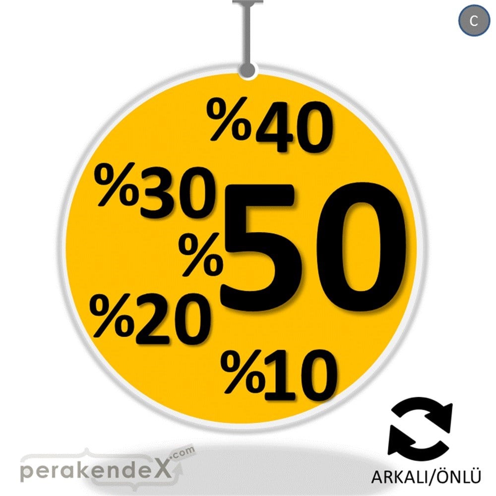 yüzde(50-40-30-20-10) indirim DÖNKARTI -oval,çift yön baskı