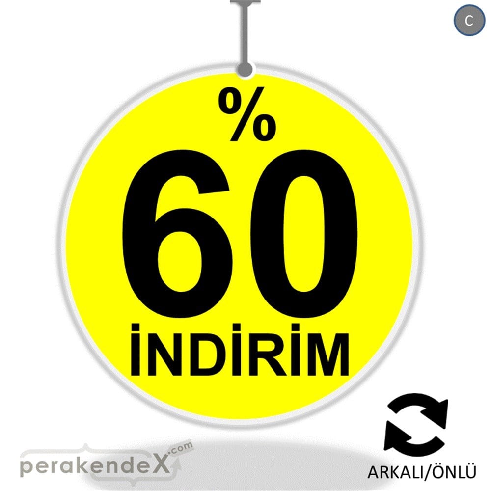 yüzde 60 indirim DÖNKARTI -oval,çift yön baskı
