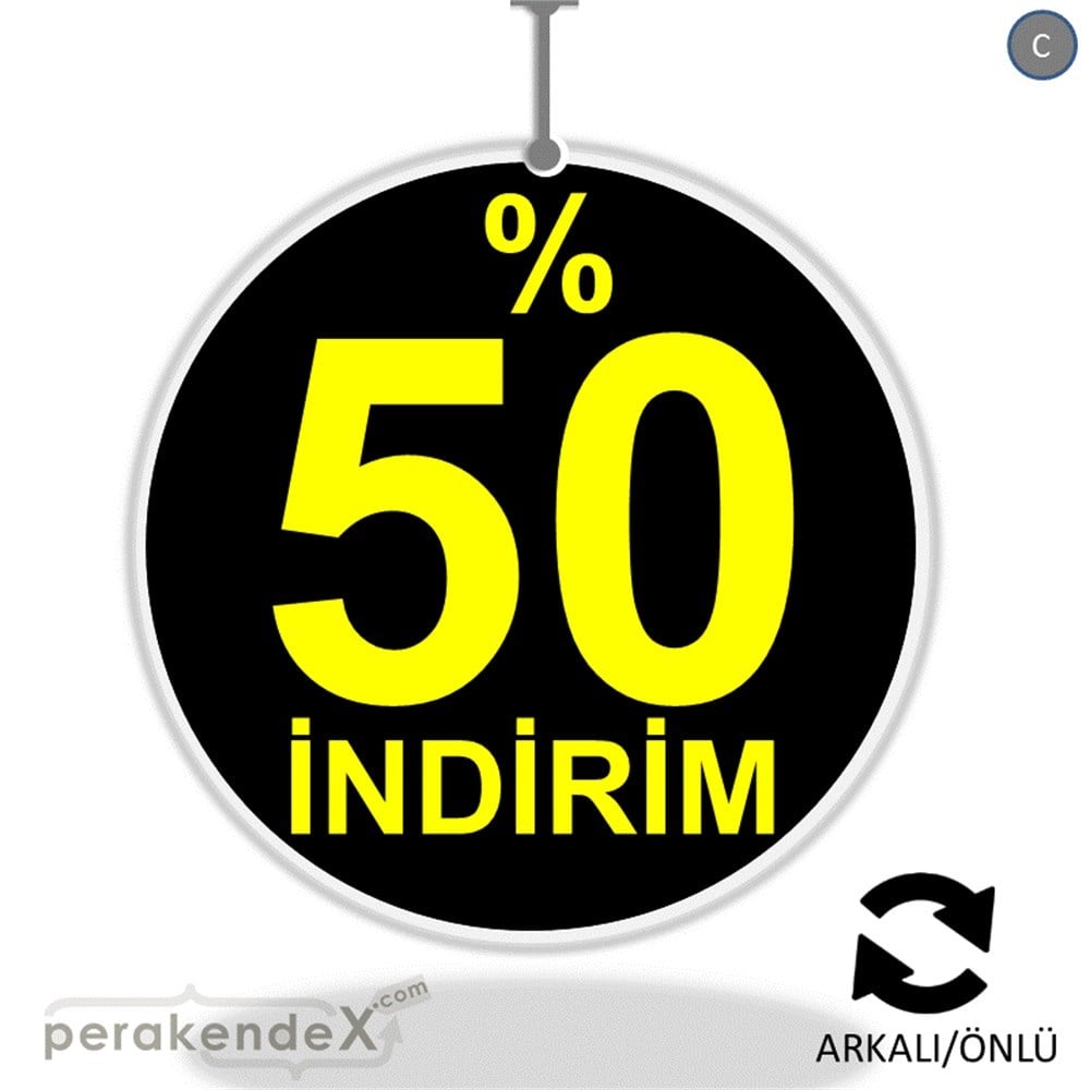 yüzde 50 indirim DÖNKARTI -oval,çift yön baskı