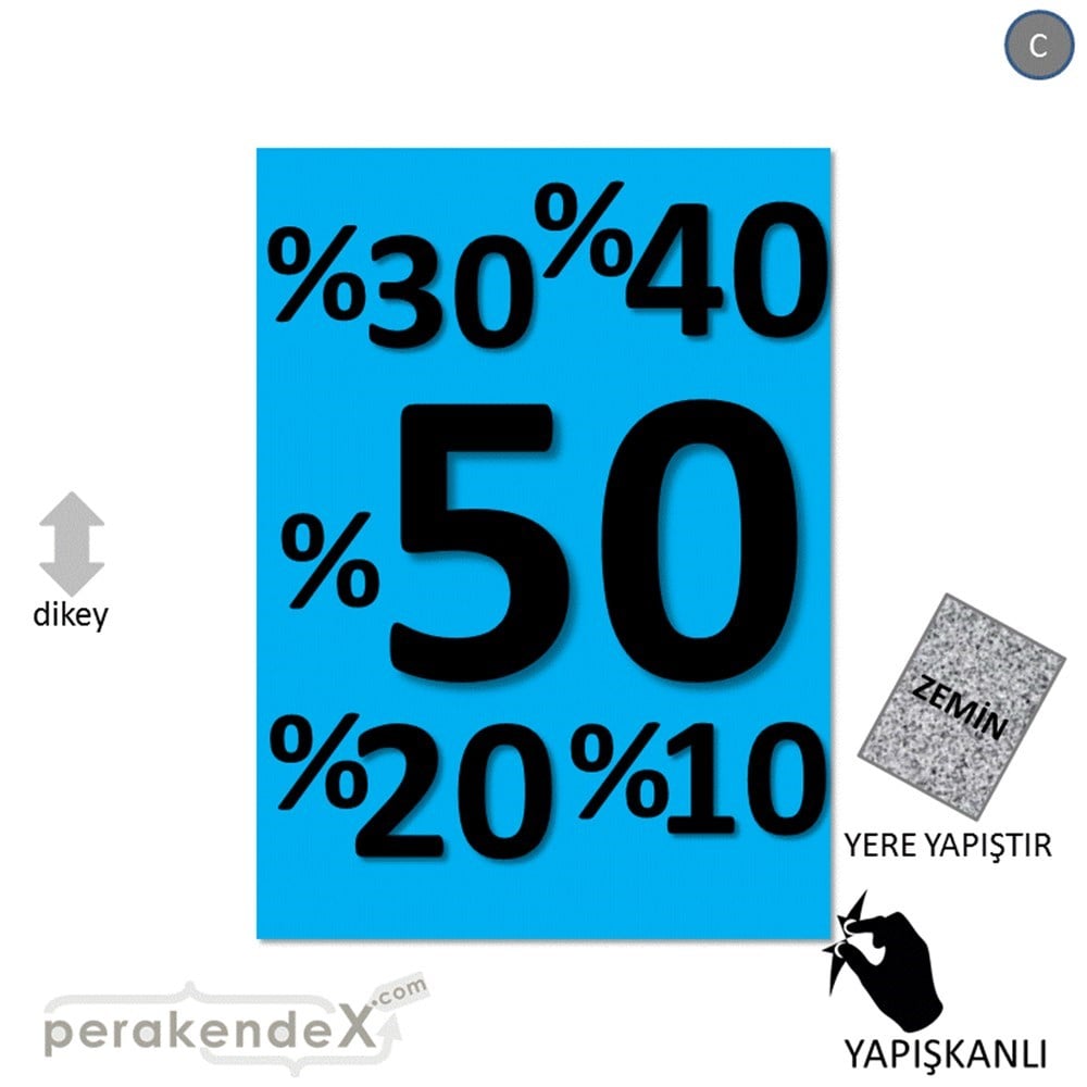 yüzde(50-40-30-20-10) indirim YER ZEMİNE YAPIŞIR -dikdörtgen,tek yön baskı