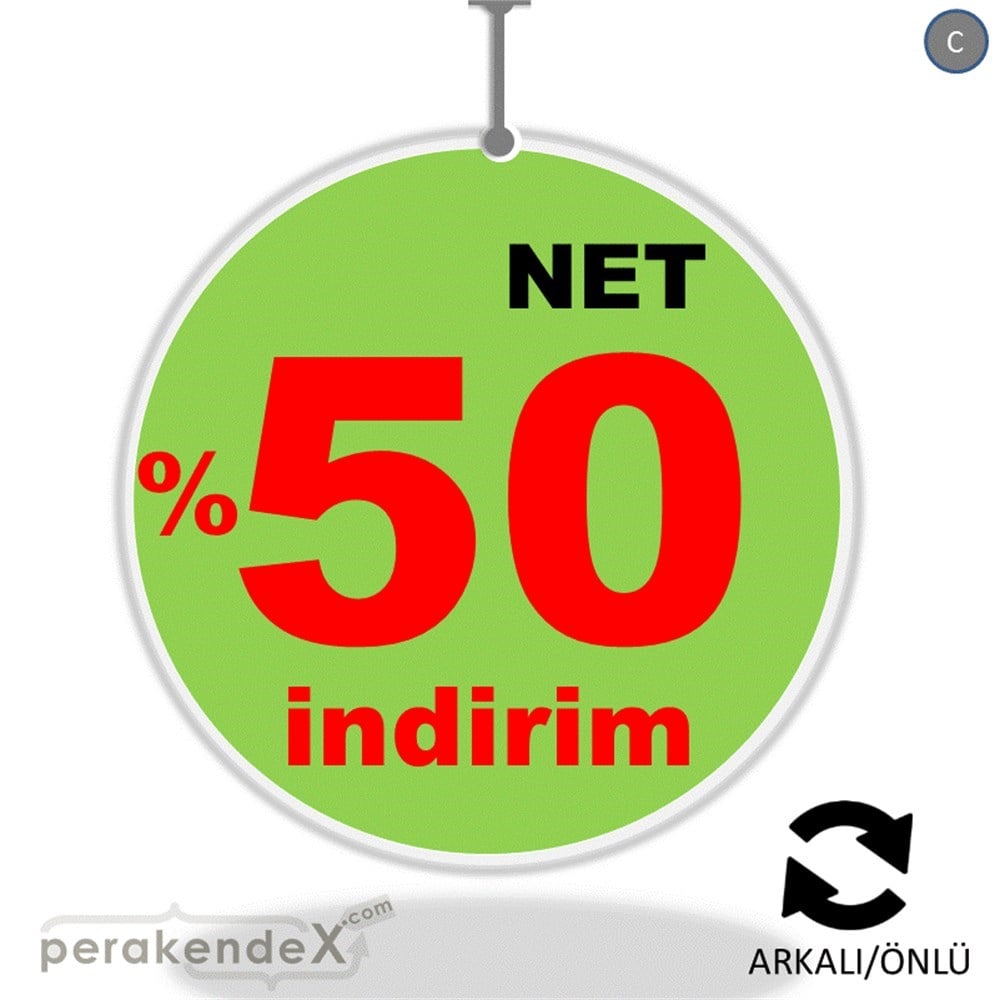 net yüzde 50 indirim DÖNKARTI -oval,çift yön baskı