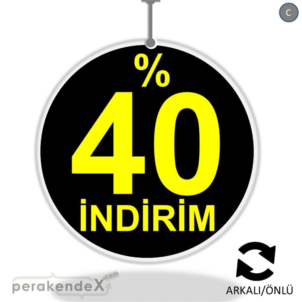 yüzde 40 indirim DÖNKARTI -oval,çift yön baskı