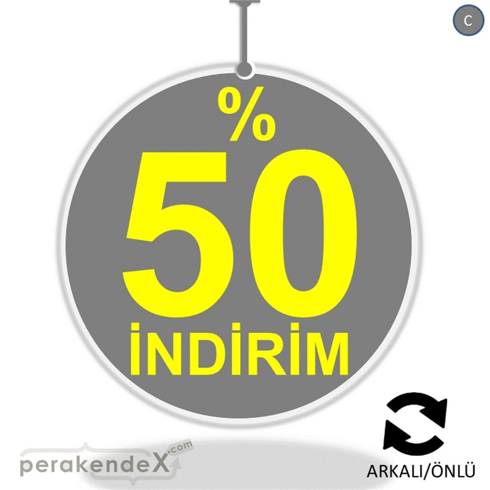 yüzde 50 indirim DÖNKARTI -oval,çift yön baskı