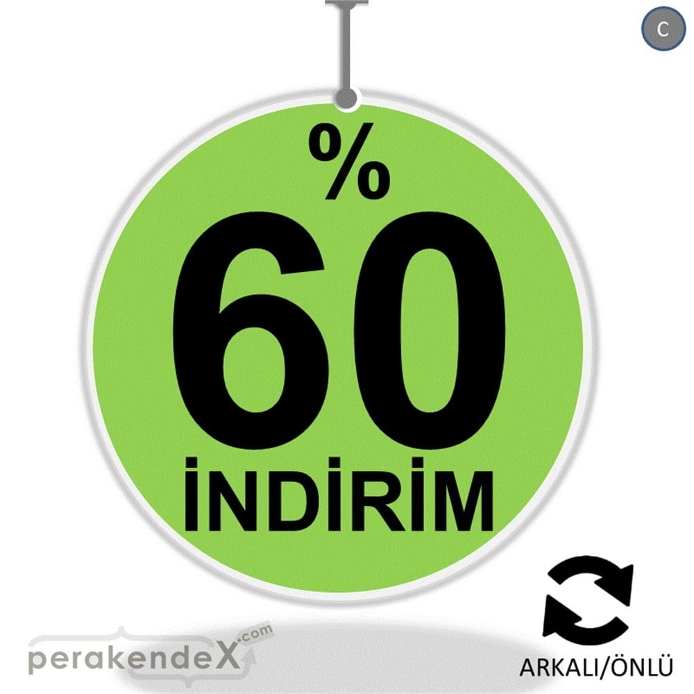 yüzde 60 indirim DÖNKARTI -oval,çift yön baskı