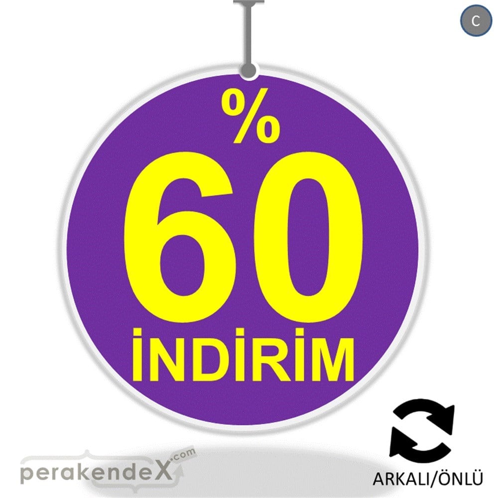 yüzde 60 indirim DÖNKARTI -oval,çift yön baskı