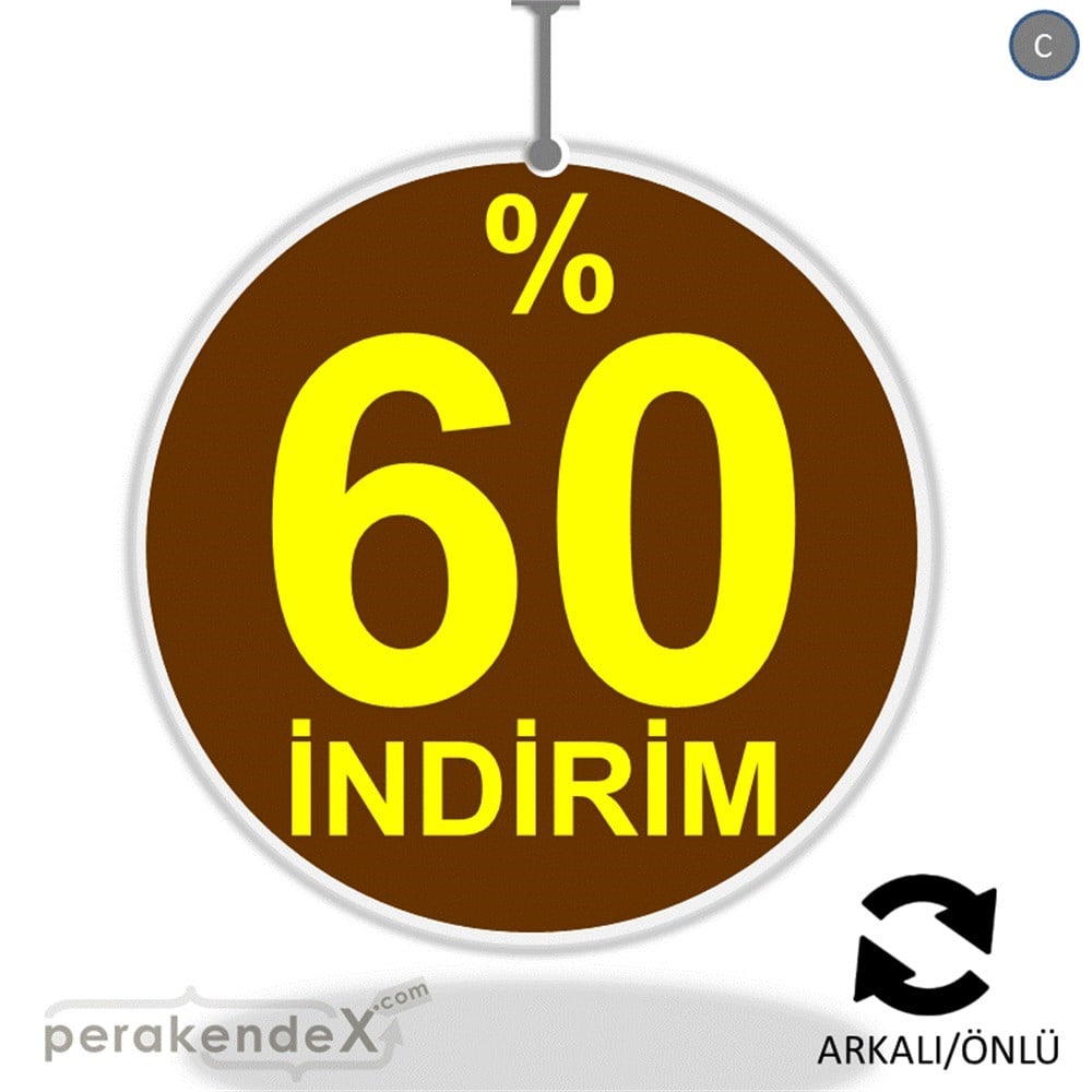 yüzde 60 indirim DÖNKARTI -oval,çift yön baskı