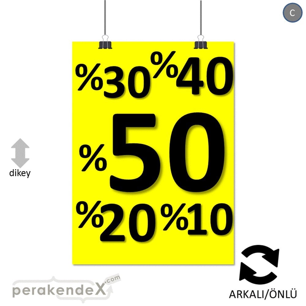 yüzde(50-40-30-20-10) indirim SERT PLASTİK POSTER -dikdörtgen,çift yön baskı
