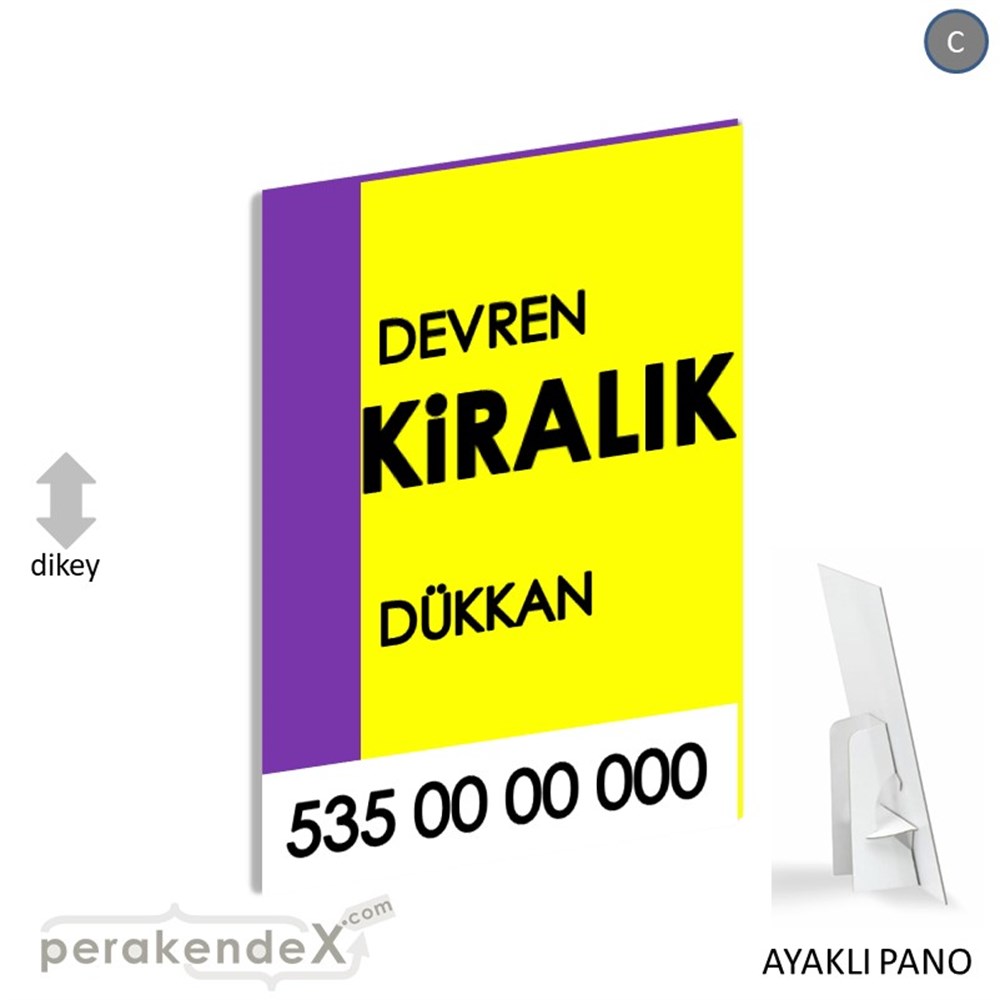 Devren Kiralık Yazısı 006 KARTON AYAKLI POSTER,  PANO -dikdörtgen,tek yön baskıkarton ayaklı poster,  pano