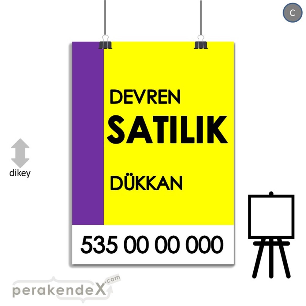 Devren Satılık Yazısı 006 SERT PLASTİK POSTER,  AFİŞ -dikdörtgen,tek yön baskısert plastik poster,  afiş