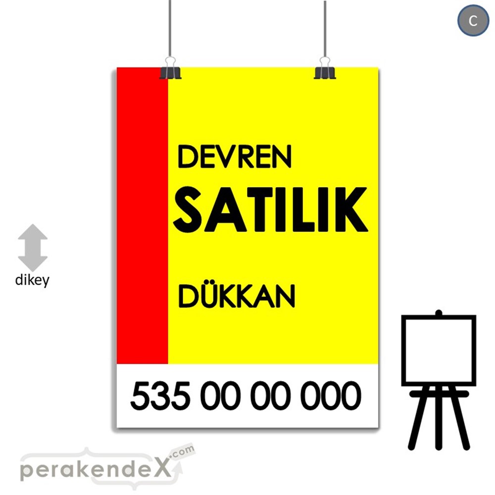 Devren Satılık Yazısı 006 SERT PLASTİK POSTER,  AFİŞ -dikdörtgen,tek yön baskısert plastik poster,  afiş