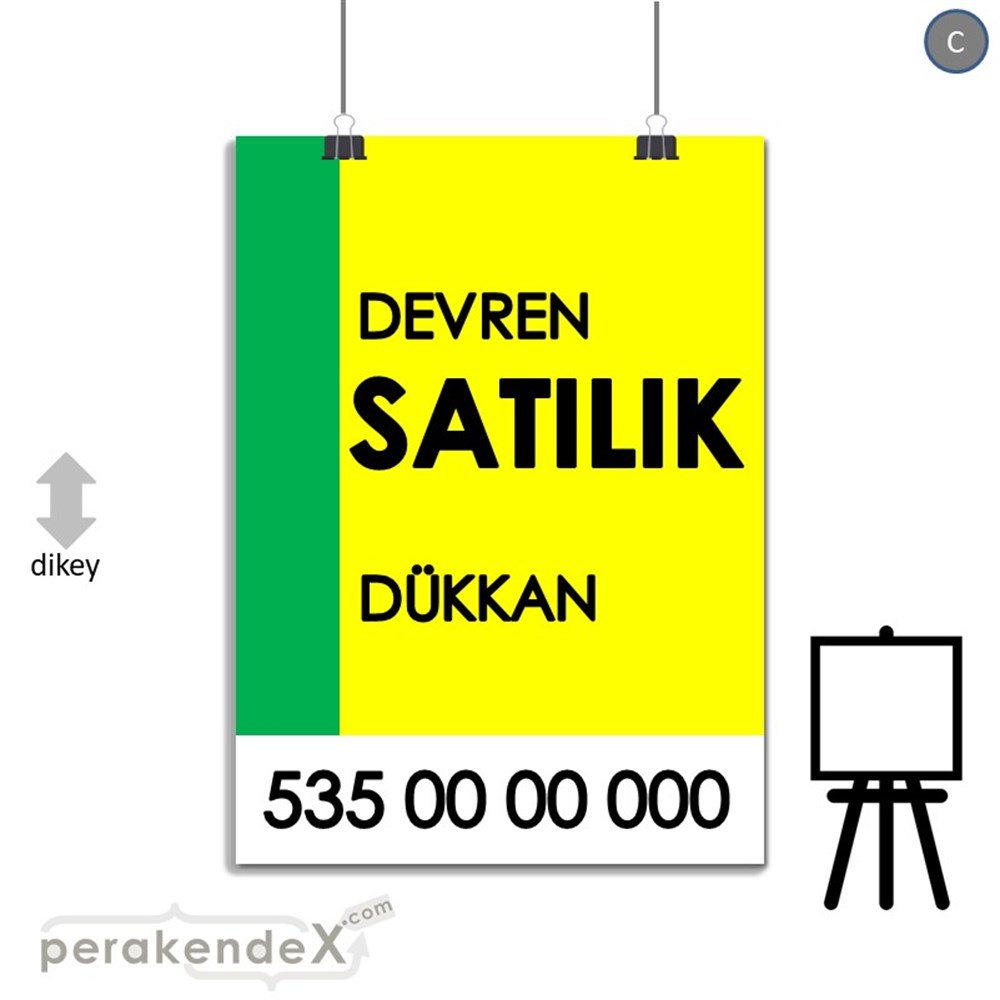Devren Satılık Yazısı 006 SERT PLASTİK POSTER,  AFİŞ -dikdörtgen,tek yön baskısert plastik poster,  afiş