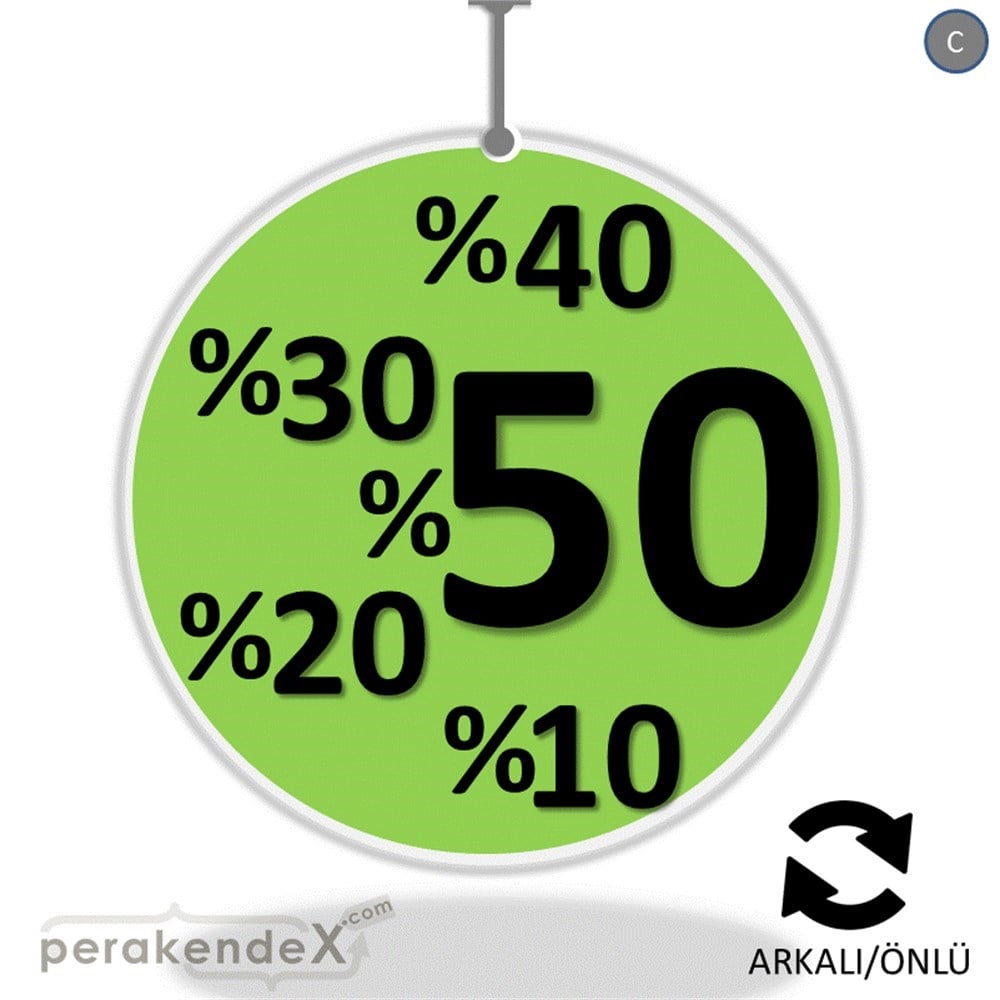 yüzde(50-40-30-20-10) indirim DÖNKARTI -oval,çift yön baskı