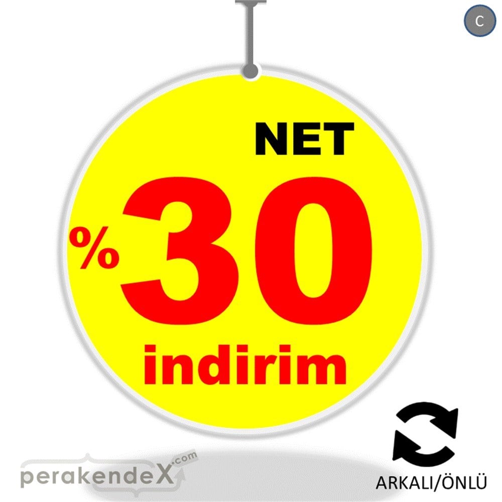 net yüzde 30 indirim DÖNKARTI -oval,çift yön baskı