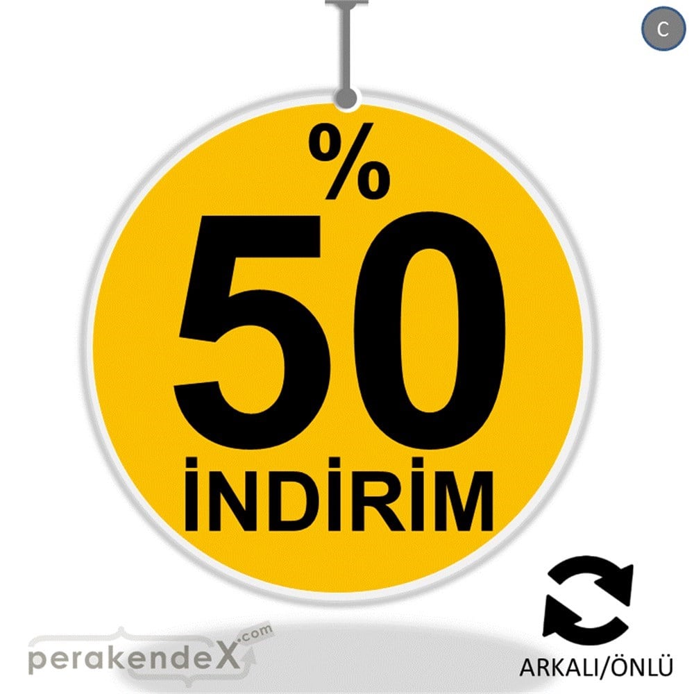 yüzde 50 indirim DÖNKARTI -oval,çift yön baskı