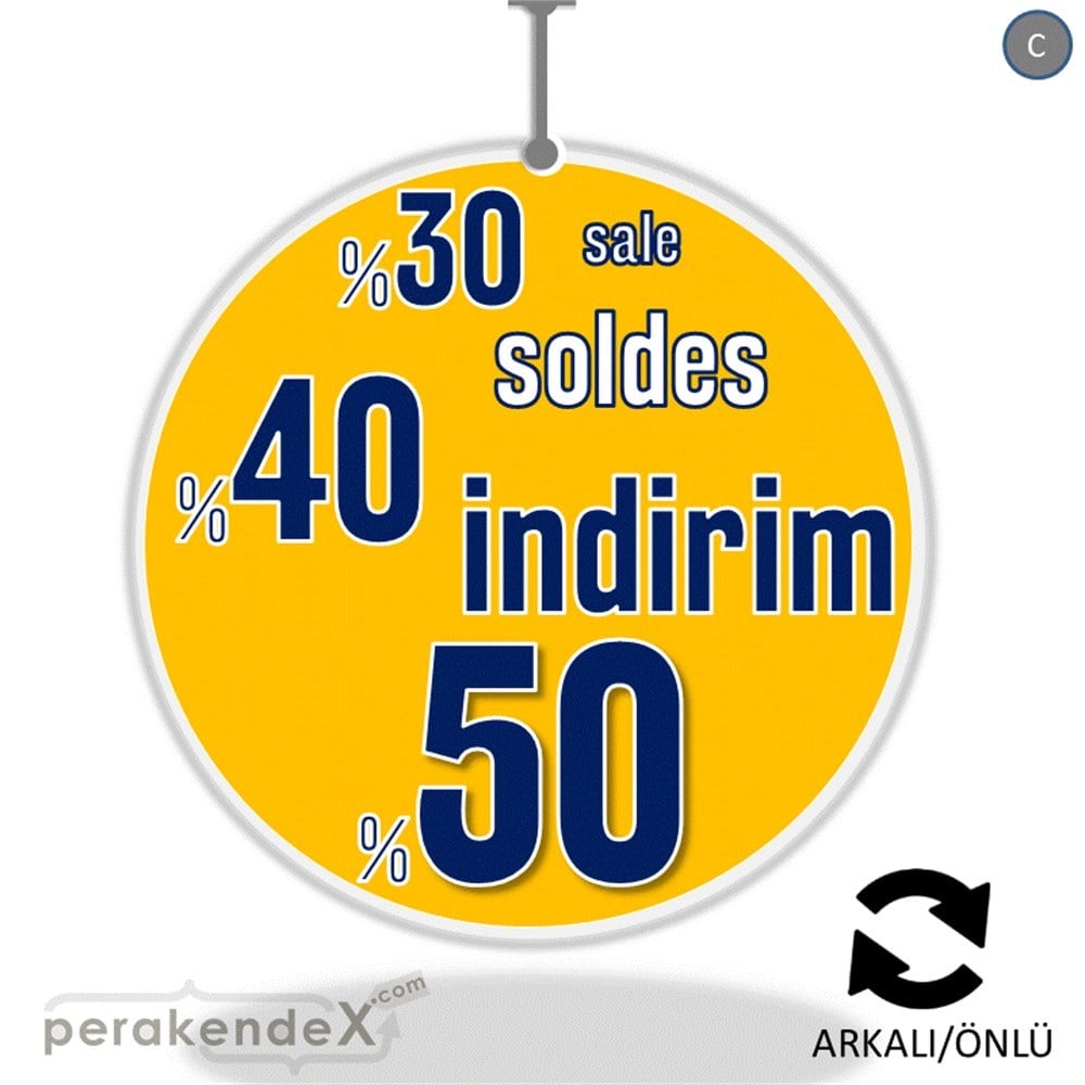 yüzde(50-40-30) indirim sale DÖNKARTI -oval,çift yön baskı