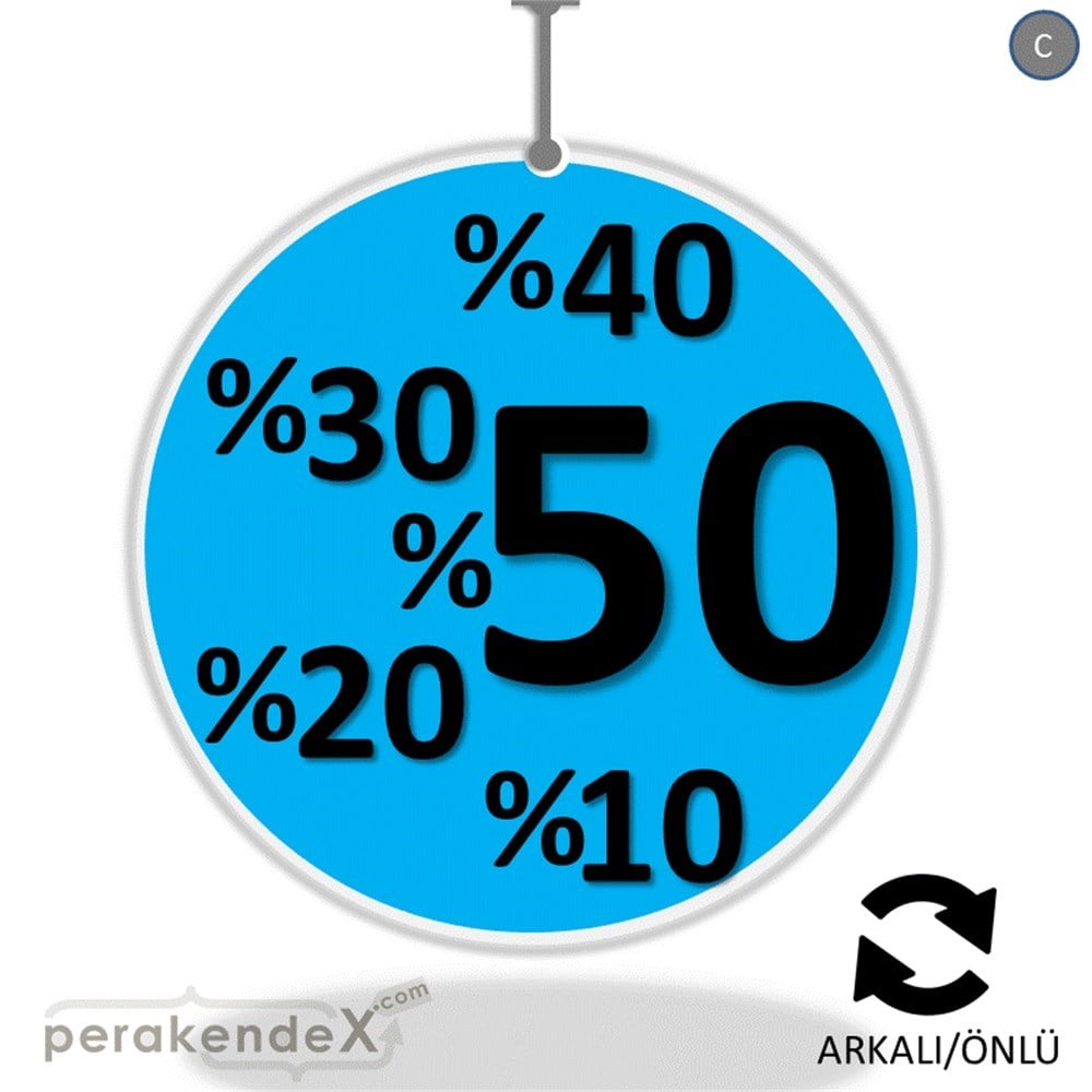 yüzde(50-40-30-20-10) indirim DÖNKARTI -oval,çift yön baskı